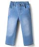 Babyhug Denim Full Length Jeans with Happy Days Embroidery in Blue for 12-18 Months