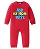 BLUSHES 100% Cotton Knit Full Sleeves Ask My Mom First Text Printed Romper - Red