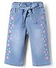 Babyhug Washed Denim Full Length Jeans With Floral Applique - Blue