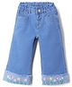 Babyhug Denim Full Length Washed Jeans with Floral Embroidery in Light Blue