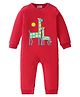 BLUSHES 100% Cotton Knit Full Sleeves Giraffe Printed Romper - Red
