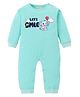 BLUSHES 100% Cotton Knit Full Sleeves Lets Smile Text & Elephant Printed Romper - Sea Green