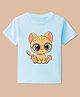 BLUSHES Cotton Knit Half Sleeves Kitten In Glasses Printed Tee - Aqua Blue