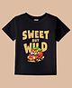 BLUSHES Cotton Knit Half Sleeves  Sweet But Wild Text Printed Tee - Black