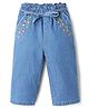 Babyhug 100% Cotton Denim Capris with Floral Embroidery in Blue