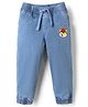 Babyhug Washed Denim Full Length Joggers with Tiger Print in Light Blue