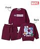 Bonfino Marvel 100% Cotton Terry Knit Full Sleeves T-Shirt and Shorts with Front & Back Avengers Graphic Print - Maroon