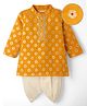 EARTHY TOUCH Chanderi Woven Full Sleeves Kurta & Dhoti Set With Floral Foil Print - Yellow