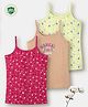TRESNOVA Cotton Lycra Knit Pack Of 3 Sleeveless Heart & Unicorn Printed Camisoles - Green Pink Beige