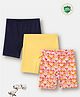 TRESNOVA Cotton Lycra Knit Pack Of 3 Solid & Hearts Printed Cycling Shorts - Pink Yellow Navy Blue