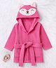 Babyhug Knit Terry Velour Microfiber Full Sleeves Bath Robe With Fox Embroidery - Dark Pink