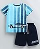 Little Ninja Cotton Knit Half Sleeves Striped & Car Printed Tee & Shorts Set - Blue