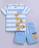 Little Ninja Cotton Knit Half Sleeves Emojis Printed Tee & Shorts Set - Sky Blue