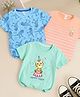 Little Ninja 100% Cotton Knit Pack Of 3 Half Sleeves Dinosaur & Tiger Printed Tees - Multi Colour