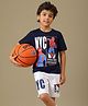 Kidsville Cotton Knit Marvel Featuring Half Sleeves Spiderman Printed Tee & Shorts  - Blue & White