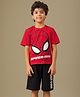 Kidsville Cotton Knit Marvel Featuring Half Sleeves Spiderman Printed Tee & Shorts - Red & Black