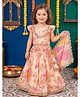 CHAHAK DESIGN Cotton Woven Frill Sleeves Lace & Sequins Embellished Floral Printed Lehenga Choli Set With Dupatta - Cream
