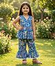 CHAHAK DESIGN Cotton Woven Sleeveless Floral Printed Coordinating Kurti & Sharara Set - Teal Green