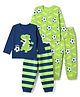 Babyhug Cotton Knit Full Sleeves Co-ord T-Shirt & Striped Pajama Night Suit with Football & Crocodile Print Pack of 2 - Green & Navy Blue