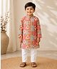 CHAHAK DESIGN Cotton Woven Full Sleeves Motifs Printed Kurta & Pajama - Rust Orange & White