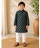 CHAHAK DESIGN Cotton Woven Full Sleeves Ajrakh Printed Kurta & Pajama - Navy Blue & White