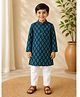 CHAHAK DESIGN Cotton Woven Full Sleeves Floral Printed Kurta & Pajama - Blue & White