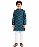 CHAHAK DESIGN Cotton Woven Full Sleeves Ajrakh  Printed Kurta & Pajama - Navy Blue & White