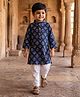 CHAHAK DESIGN Cotton Woven Full Sleeves Ethnic Motifs Printed Kurta & Pajama - Navy Blue & White