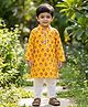 CHAHAK DESIGN Cotton Woven  Full Sleeves Floral Printed Kurta Pyjama Set- Yellow & White