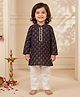 CHAHAK DESIGN Cotton Woven Full Sleeves Floral Ethnic Motifs Printed Lace Detailed Kurta & Pyjama Set - Navy Blue & White