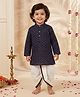 CHAHAK DESIGN Cotton Woven Full Sleeves Floral Printed Kurta & Dhoti Set - Navy Blue & White