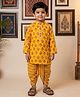 CHAHAK DESIGN Cotton Woven Full Sleeves Floral Printed Lace Detailed Coordinating Kurta & Dhoti Set - Yellow