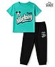 HoneyHap Disney 100% Cotton Single Jersey Knit Half Raglan Sleeves T-Shirt and Jogger with Mickey Mouse Print - Green & Black