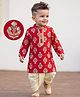 Earthy Touch Cotton Jersey Knit Full Sleeves Kurat Dhoti Set with Floral Print - Red