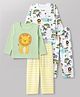Babyhug Cotton Knit Full Sleeves Co-ord T-Shirts & Striped Pajamas Night Suit with Lion & Jungle Safari Theme Print Pack of 2 - Light Green & White