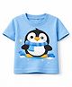 MIMISKU Cotton Blend Knit Half  Sleeves Penguin Printed Tee - Blue