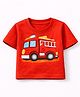 MIMISKU Cotton Blend Knit Half Sleeves Fire Truck Printed Tee - Red