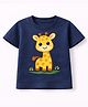 MIMISKU Cotton Blend Knit Half Sleeves Giraffe Printed Tee - Dark Blue