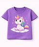 MIMISKU Cotton Blend Knit Half Sleeves Unicorn Printed Tee - Purple