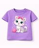 MIMISKU Cotton Blend Knit Half Sleeves Cat Printed Tee - Purple