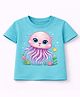 MIMISKU Cotton Blend Knit Half Sleeves Octopus Printed Tee - Blue