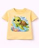 MIMISKU Cotton Blend Knit Half Sleeves Turtle Printed Tee - Yellow