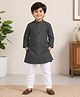 MIMISKU Cotton Blend Knit Full Sleeves Plackett Embroidered Kurta Pyjama Set - Black