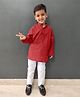 MIMISKU Cotton Blend Full Sleeves Solid Kurta Pyjama Set - Red