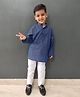 MIMISKU Cotton Blend Full Sleeves Solid Kurta Pyjama Set - Navy Blue
