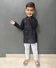 MIMISKU Cotton Blend Knit Full Sleeves Solid Kurta Pyjama Set - Black