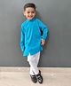 MIMISKU Cotton Blend Full Sleeves Solid Kurta Pyjama Set - Sky Blue