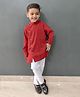 MIMISKU Cotton Blend Full Sleeves Solid Kurta Pyjama Set - Red