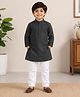 MIMISKU Cotton Blend Knit Full Sleeves Solid Kurta Pyjama Set - Black