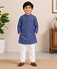 MIMISKU Cotton Blend Knit Full Sleeves Solid Kurta Pyjama Set - Navy Blue